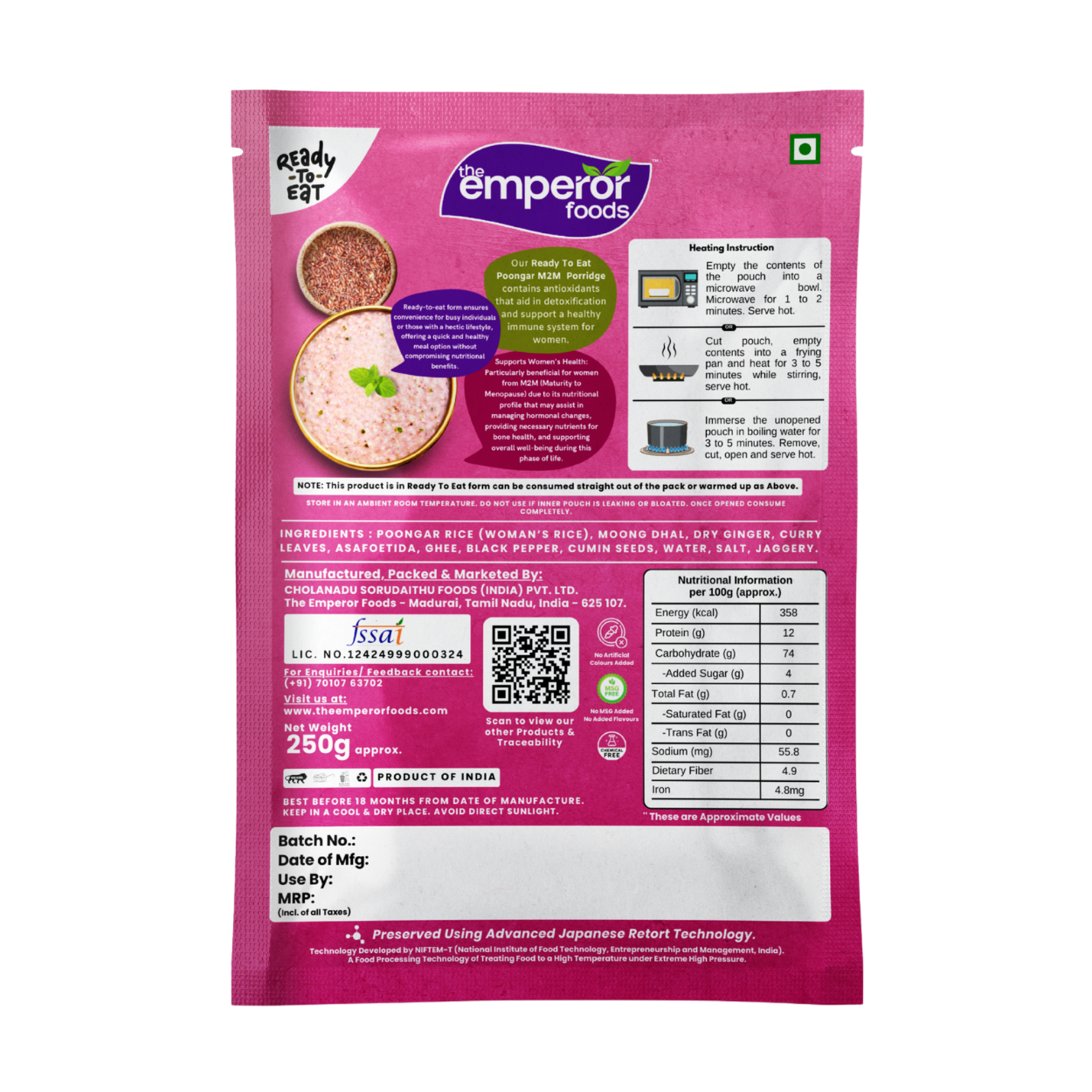 World's First Ready To Eat Poongar M2M Porridge | Made with Woman's Rice (Poongar Rice) | Helps from Maturity to Menopause | Just Heat & Eat | 250g